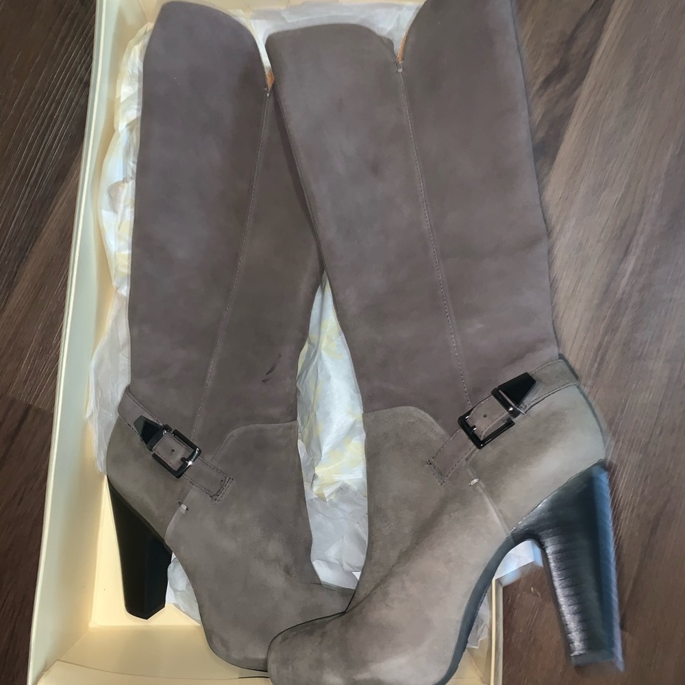 Felecia Ash Grey Suede Knee High Heel Boots